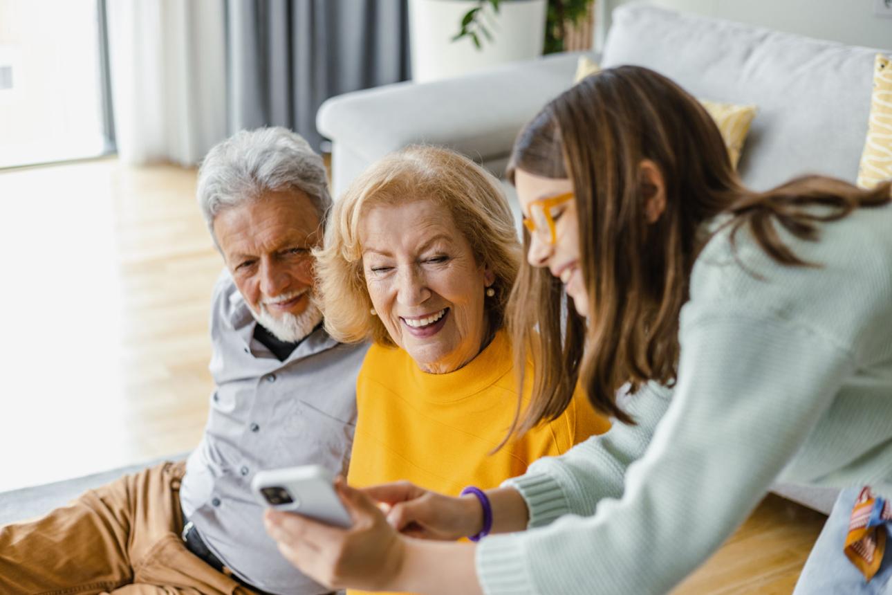 Grandparent scanning QR code